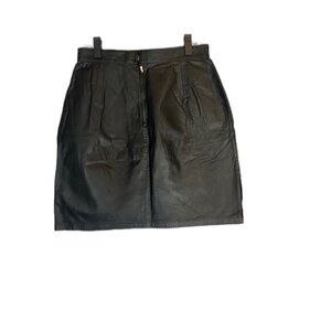 Unique Black Genuine Leather Pencil Straight Flirty Skirt Women Sz 14 VTG